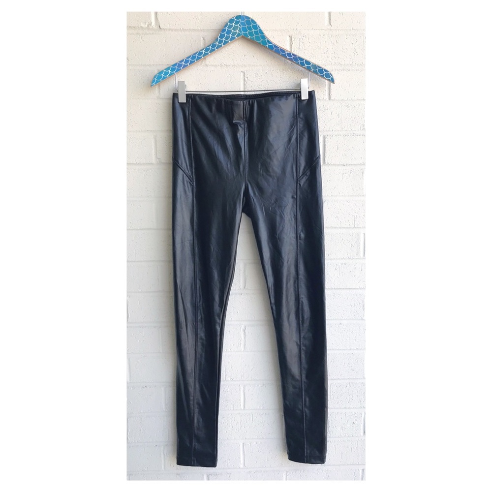 David Lerner Faux Leather Basic Black Leggings - Picture 1 of 8